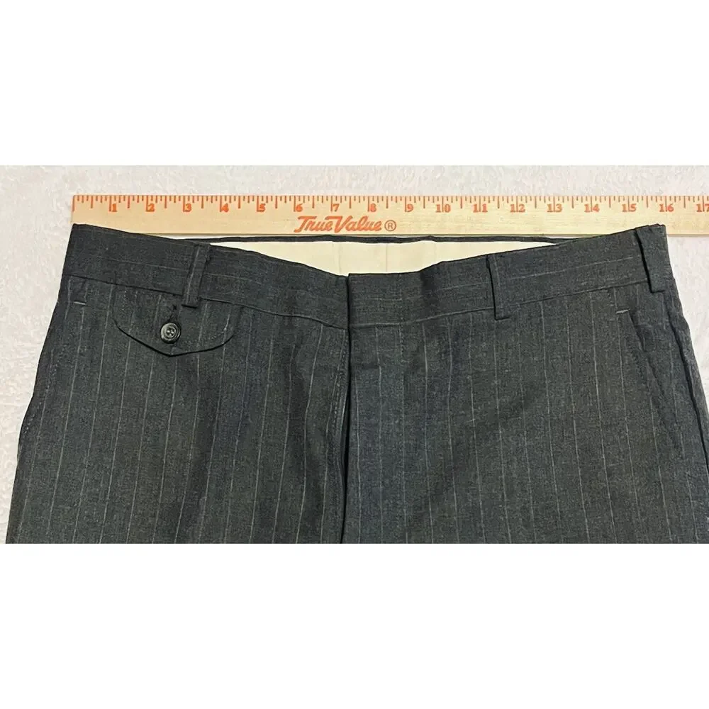 VTG Early 90s Gray Pinstripe 40R 32x30 2pc Pant Suit 100% Wool Flat Front